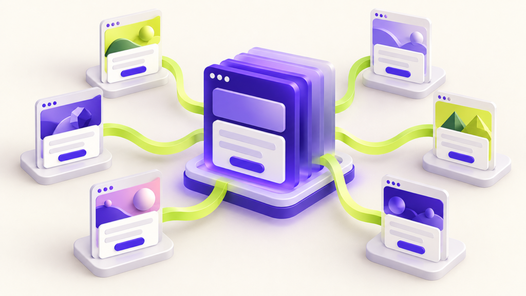 One central form backend connected to six separate campaign landing pages.